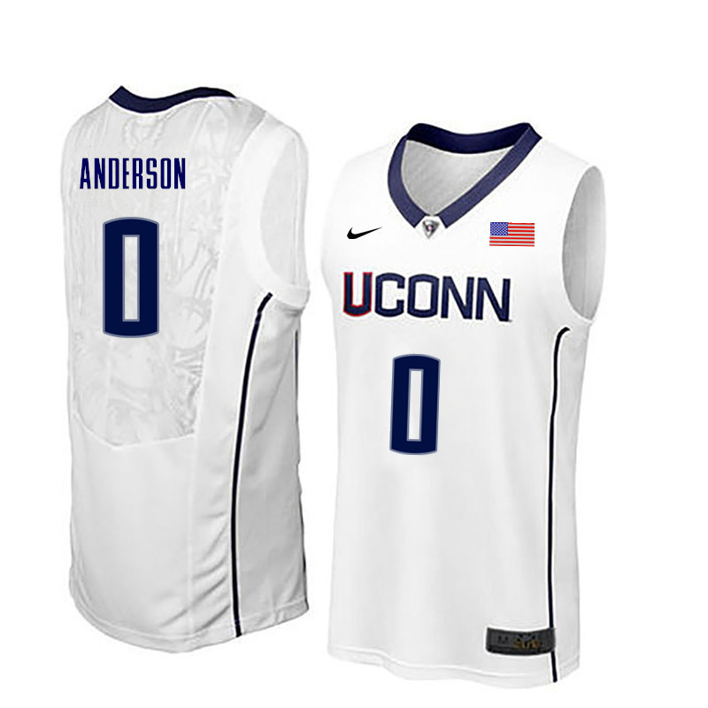 Men Uconn Huskies #0 Antwoine Anderson College Basketball Jerseys-White - Click Image to Close
